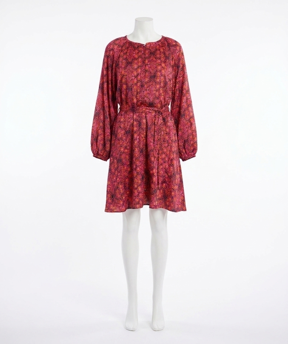 NEW ESQUALO francette fancy sleeve sensation mini dress in vivid pinks gold blac
